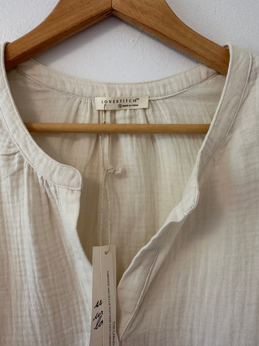 NWT Lovestitch Sleeveless Cream Gauze Popover Top - Size Small
