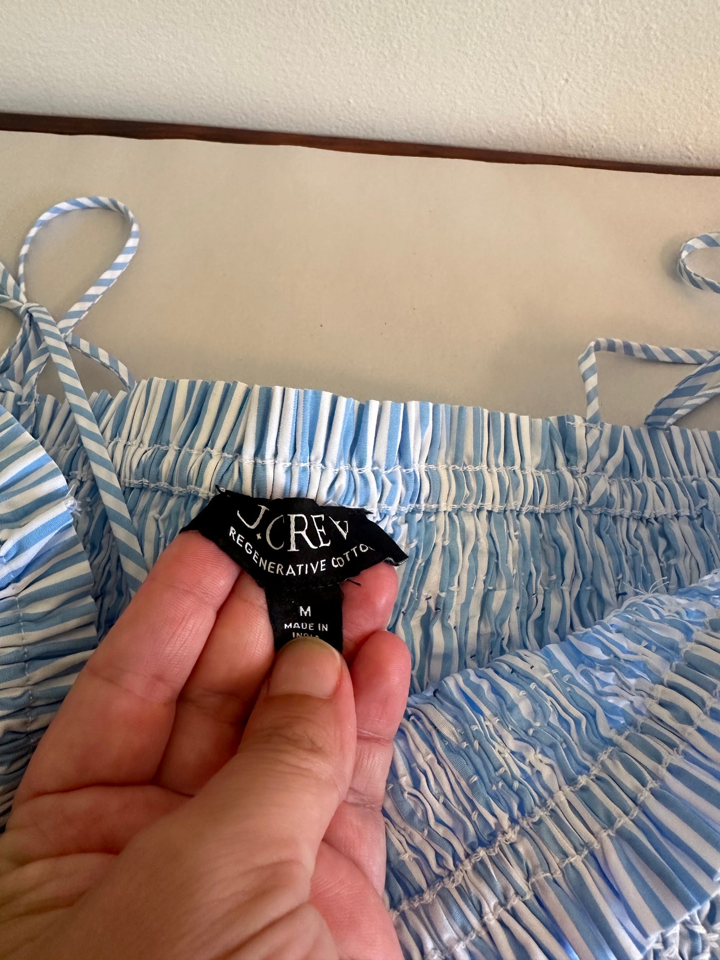 J. Crew Paloma Striped Top in Blue and White with Smocking - Size Medium