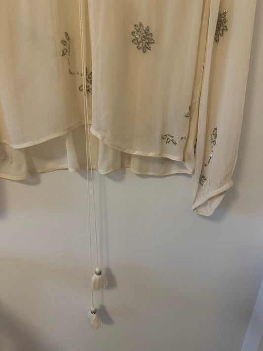 NWT Chan Luu Beaded Cream Blouse Size Large