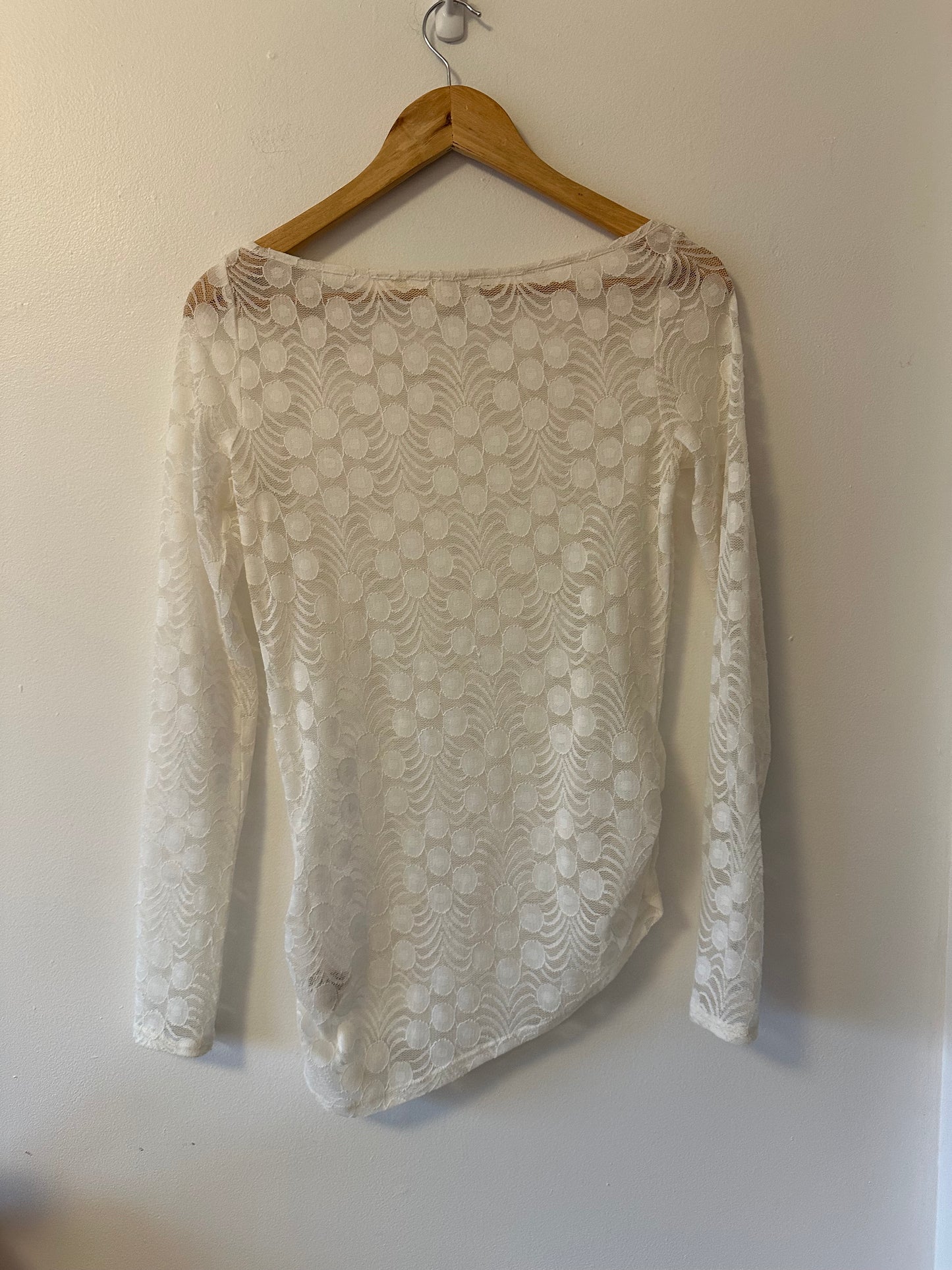 Anthropologie Meadow Rue Sheer Cream Polka Dot Top With Ruched Sides | Size XS
