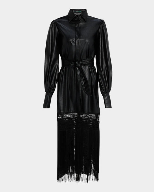 No Pise La Grama Black La Victoria Long-Sleeve Fringe Dress | Size 8