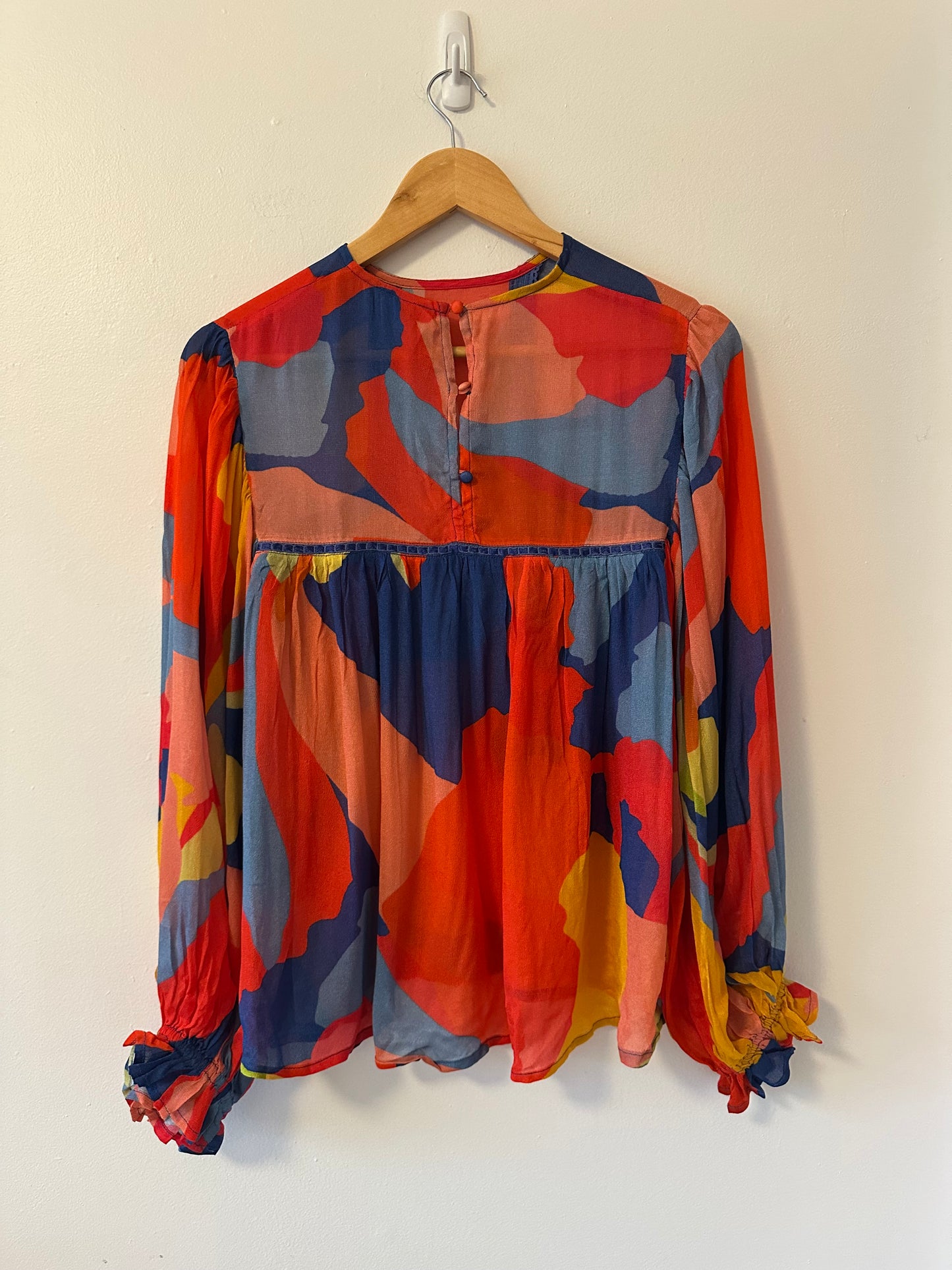 Blank London Miranda Peasant Colorful Abstract Flowy Blouse | Size XSP