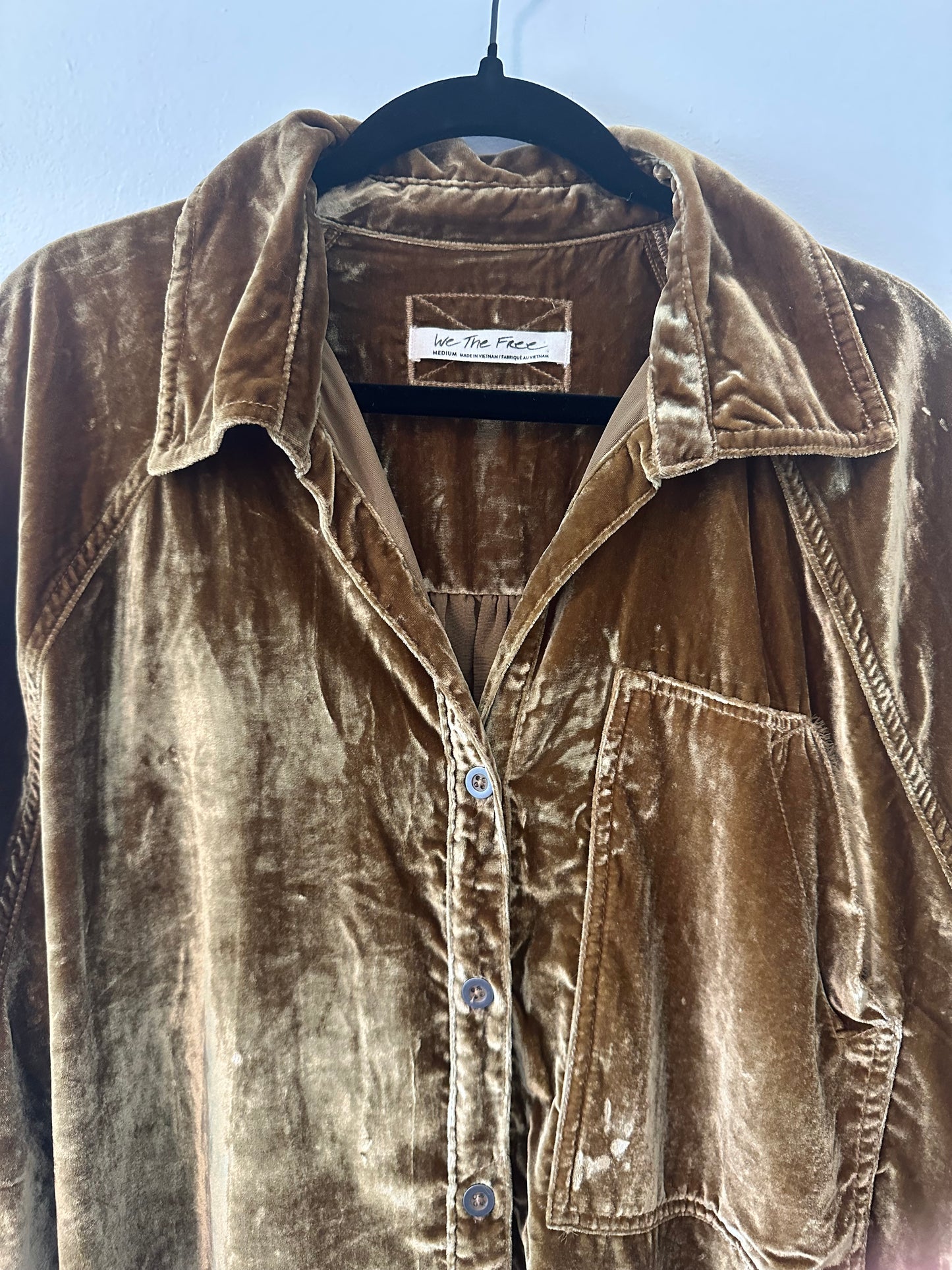 Free People We The Free Night Skies Velvet Blouse in Golden Brown - Size Medium
