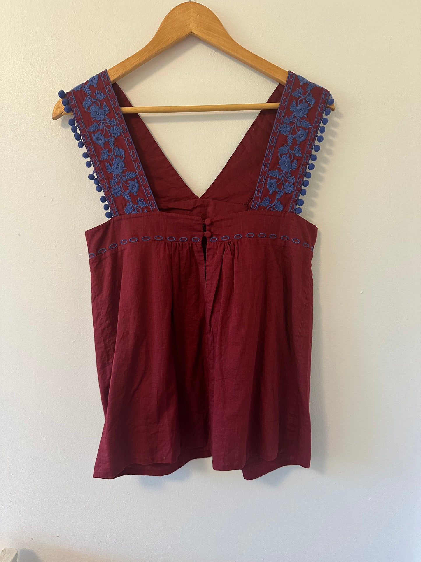 J. Crew Embroidered Burgundy Pom Pom Sleeveless Tank Top - Size 2