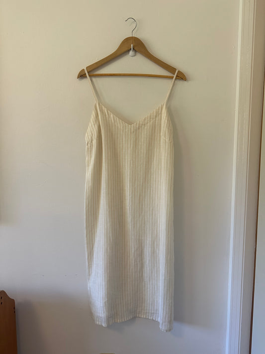 Laude the Label Suri Linen Slip Dress in Oatmilk Stripe | Size Medium/Large