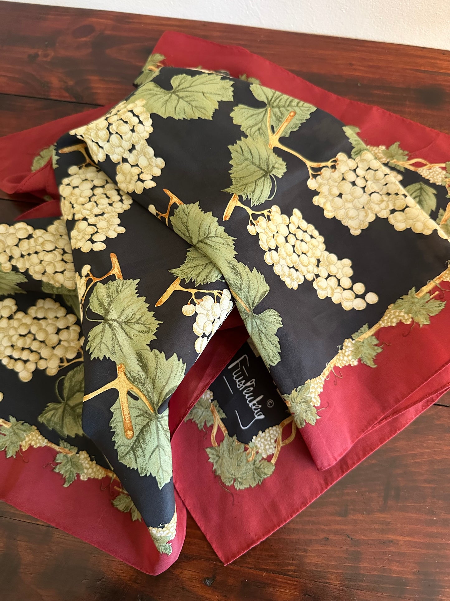 Diane Von Furstenberg Red and Black Grape Print Scarf