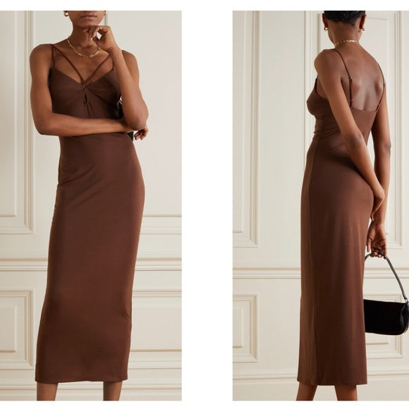 Reformation Lainey Bodycon Knit Maxi Dress in Brown - Size Small