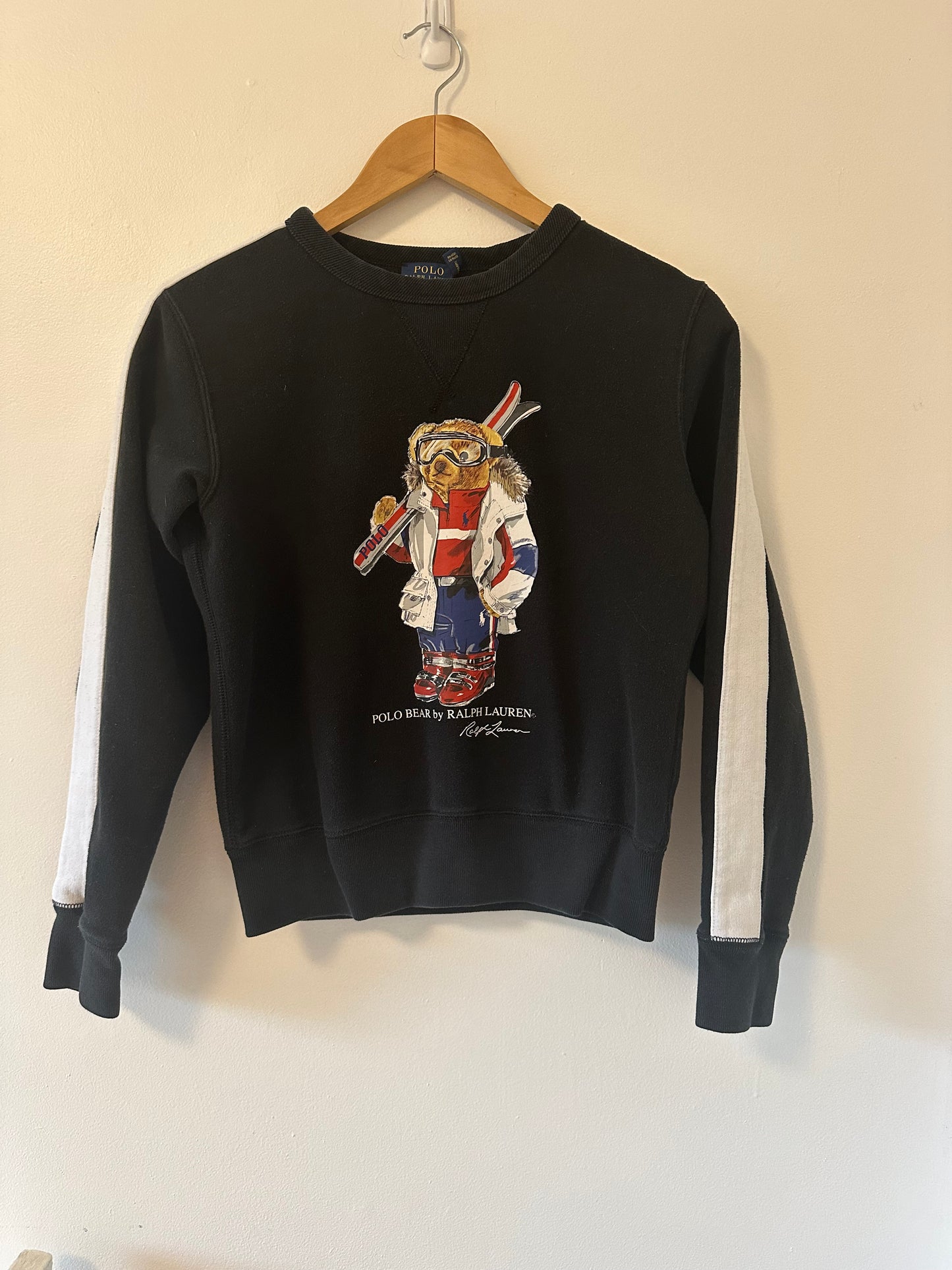 Ralph Lauren Black Sweatshirt with Skiing Polo Bear Size Small