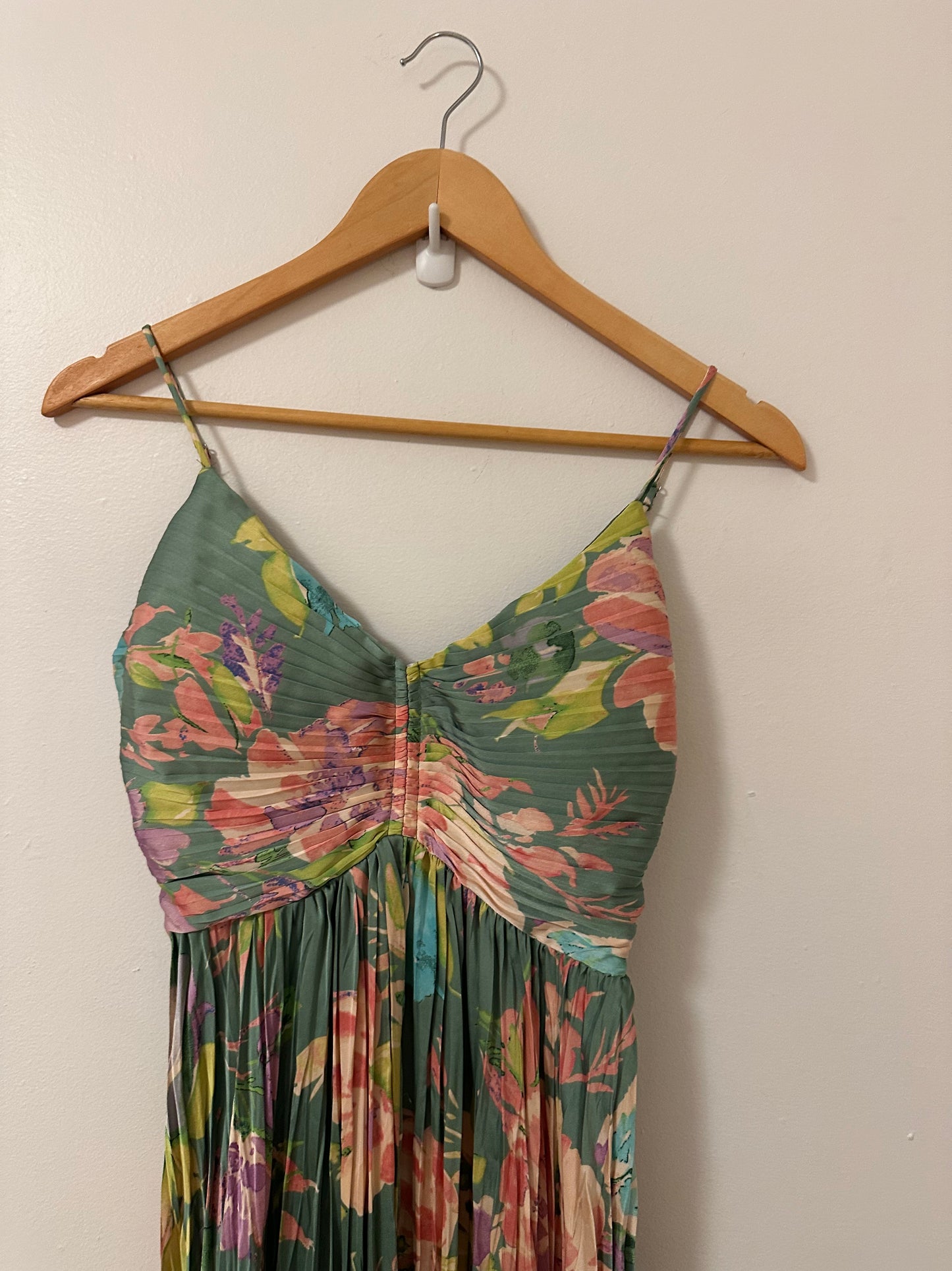 ASTR the Label Women's Floral Spaghetti Strap Pleated Empire Waist Dress Size XS