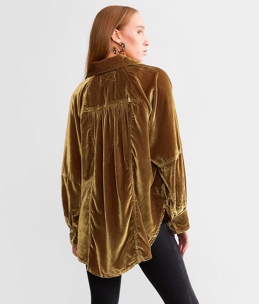 Free People We The Free Night Skies Velvet Blouse in Golden Brown - Size Medium