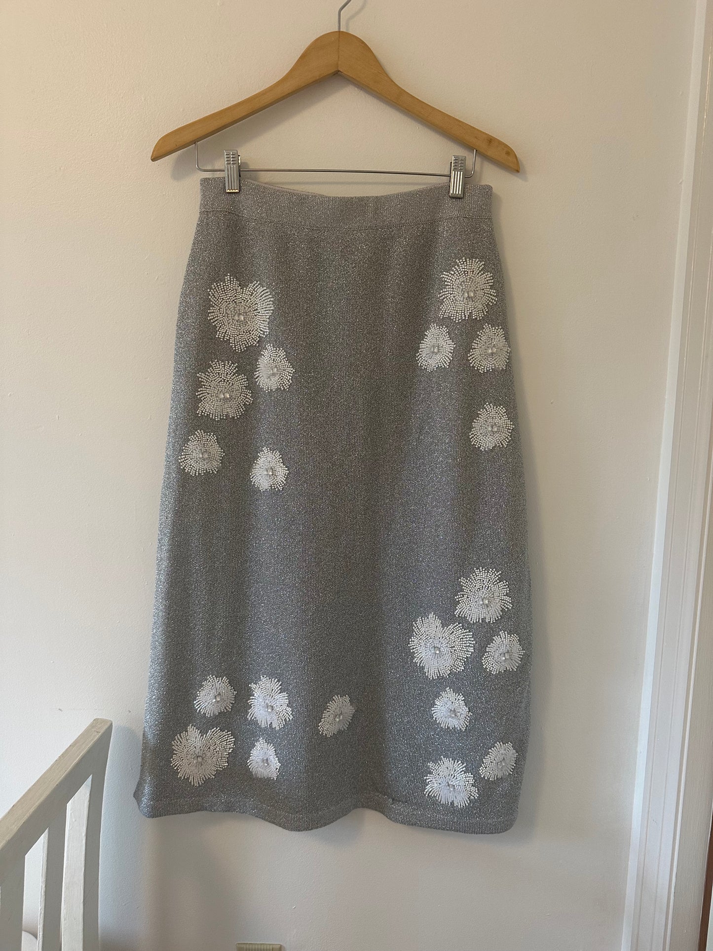 Essentiel Antwerp Edance Bead Embroidery Metallic Knit Midi Skirt - Size Medium