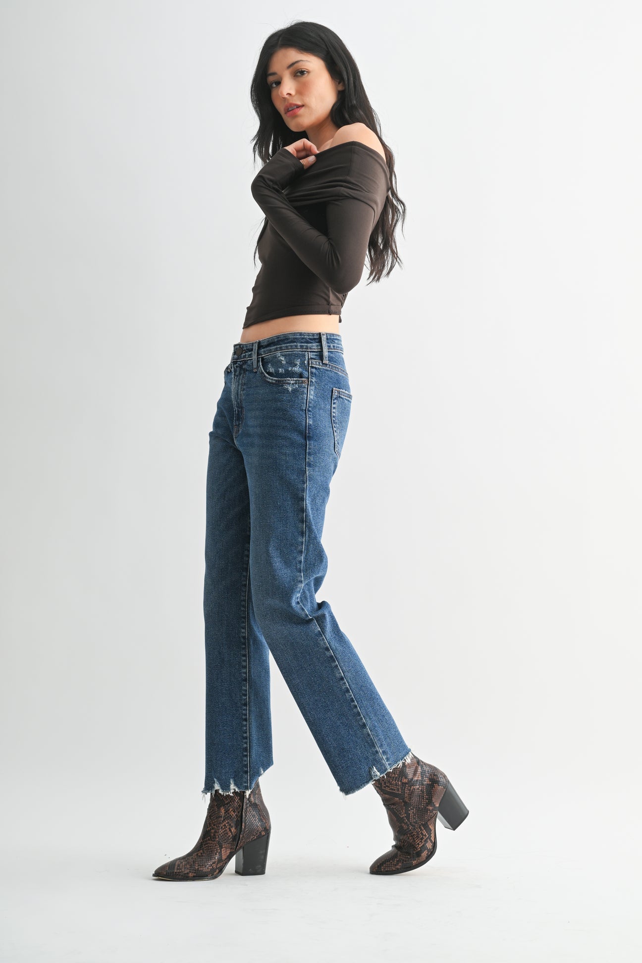 Just Black Vintage Straight Leg Raw Hem Jeans in Deep Blue | Size 26