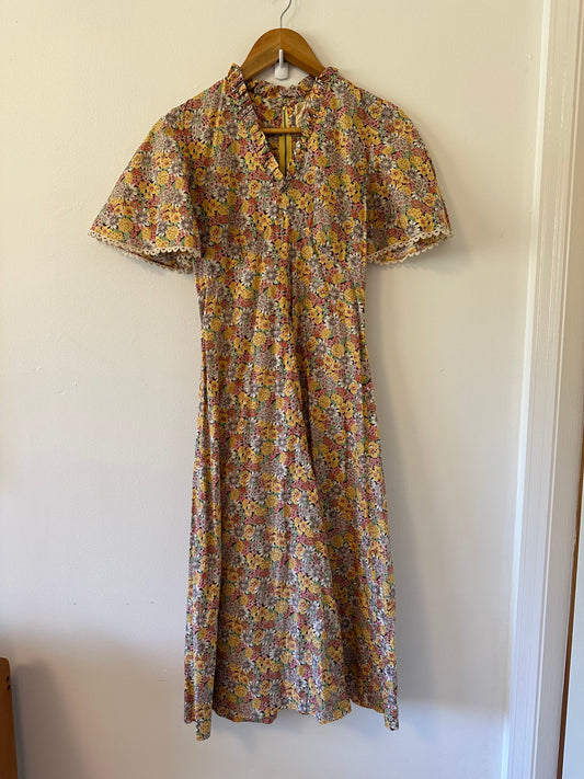 Handmade Vintage Retro Floral Multicolor Midi Dress