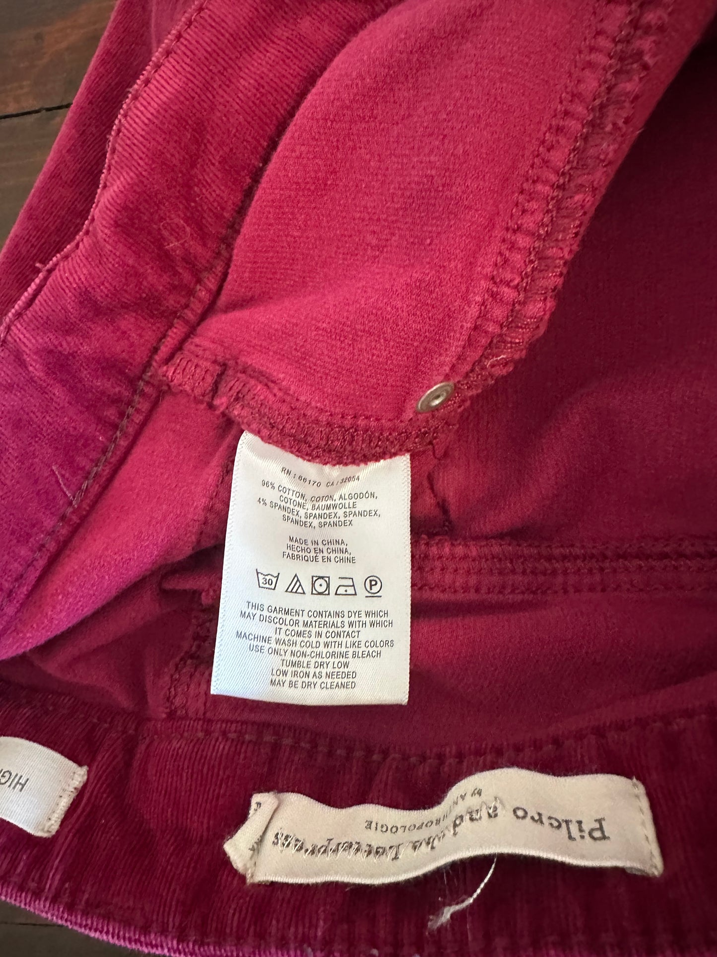 Pilcro Women's Berry Red Stretch Corduroy Skinny Jeans - Size 31