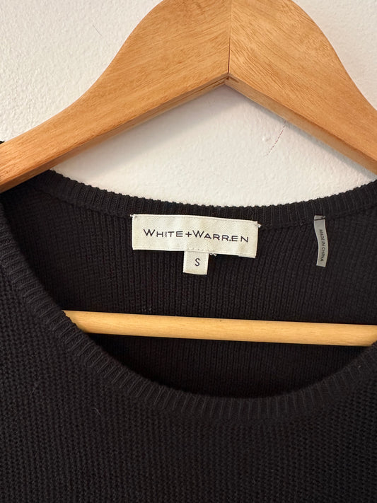 White + Warren Ruched Lightweight Knit Sweater in Black - Size Small
