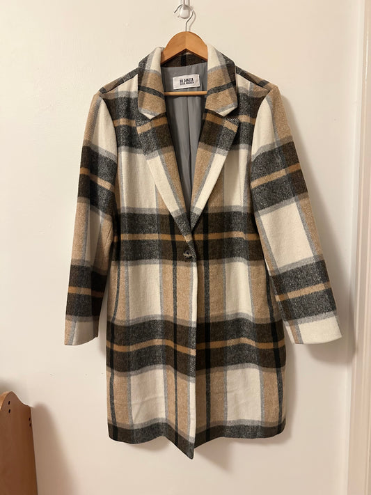BB Dakota Steve Madden Cher Ivory Plaid Brushed Coat | Size Large
