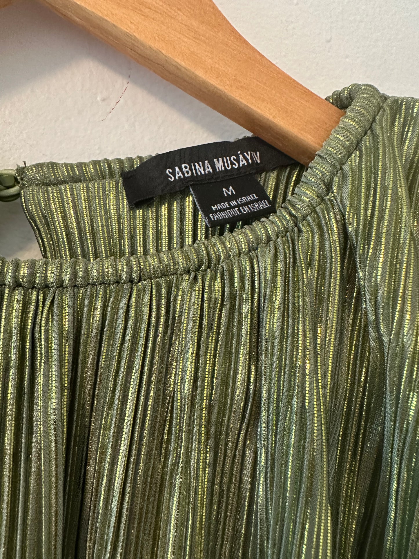 Sabina Musayev Metallic Liraz Olive Green Blouse - Size Medium