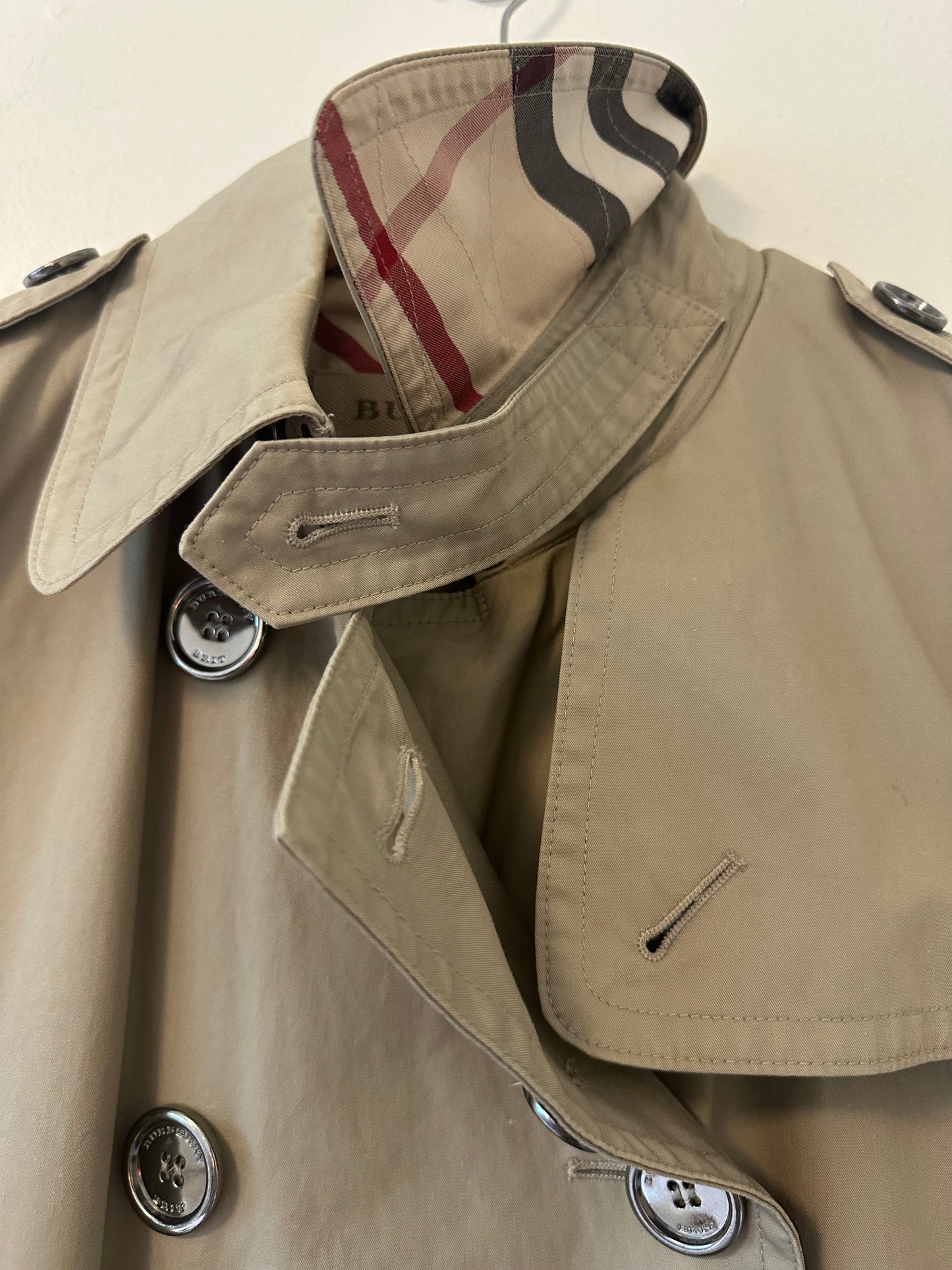 Burberry Brit Classic Tan Double-Breasted Cotton Women's Trench Coat Size 8