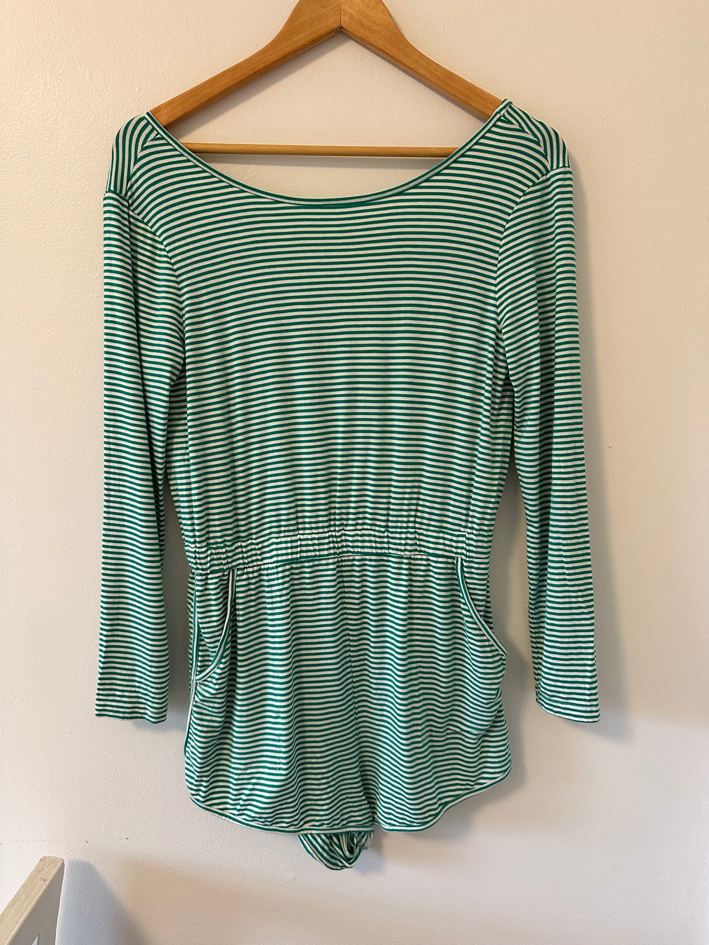 Free People Yvette Green and White Striped Romper Size Medium