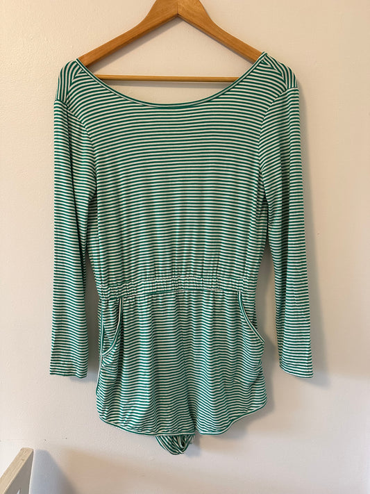 Free People Yvette Green and White Striped Romper Size Medium
