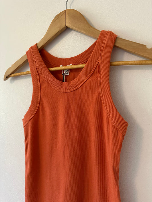 Alex Mill Everyday Ribbed Cotton Stretch Tank Top in Orange | Size Small