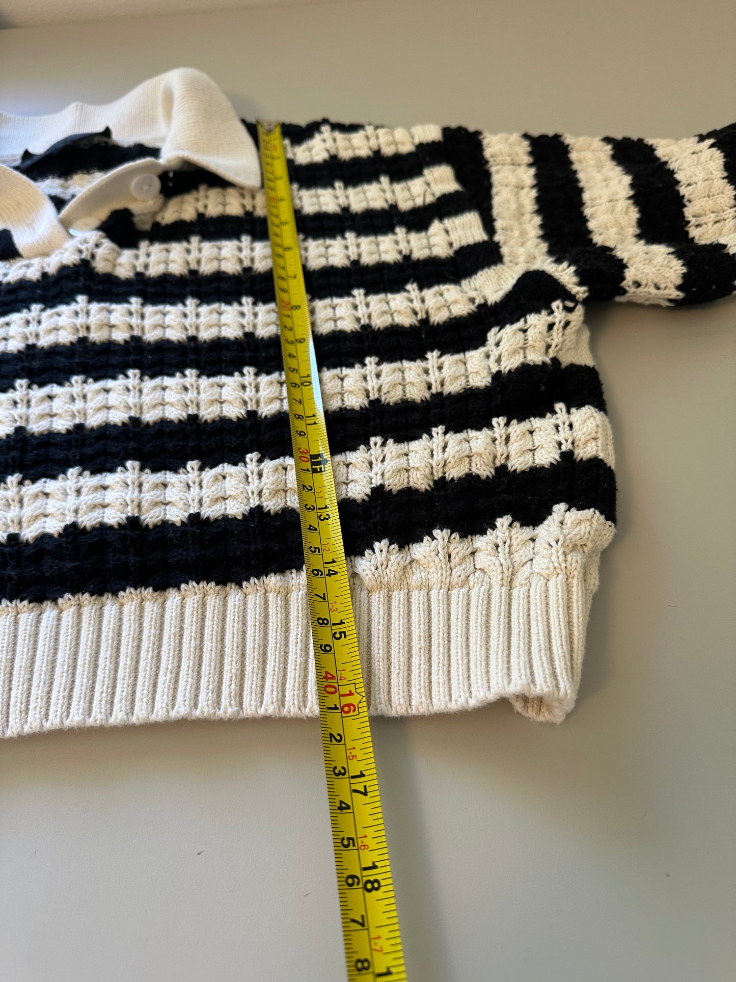 No. 6 Store Black and White Striped Cropped Polo Cotton Sweater | Size Large
