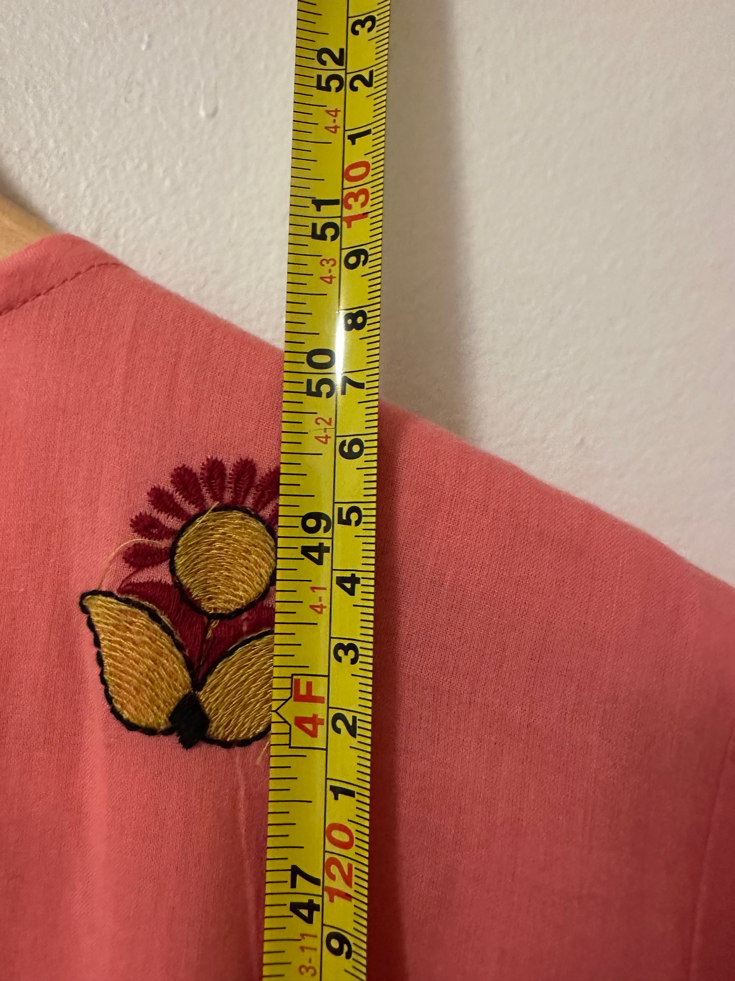 Oliphant Flirty V-Neck Embroidered Maxi Dress in Santa Fe Pink | Size XL