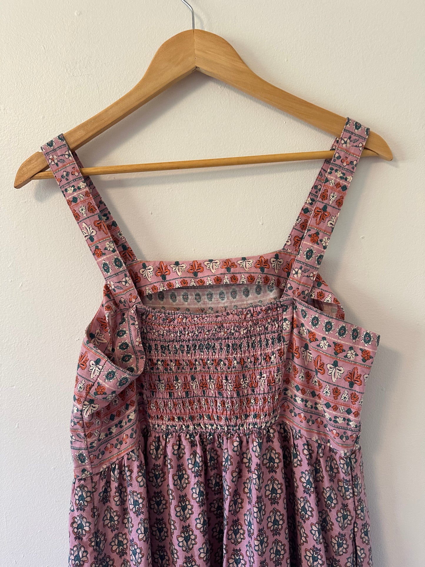 Knox Rose Boho Smocked Maxi Dress in Pink Print | Size Medium