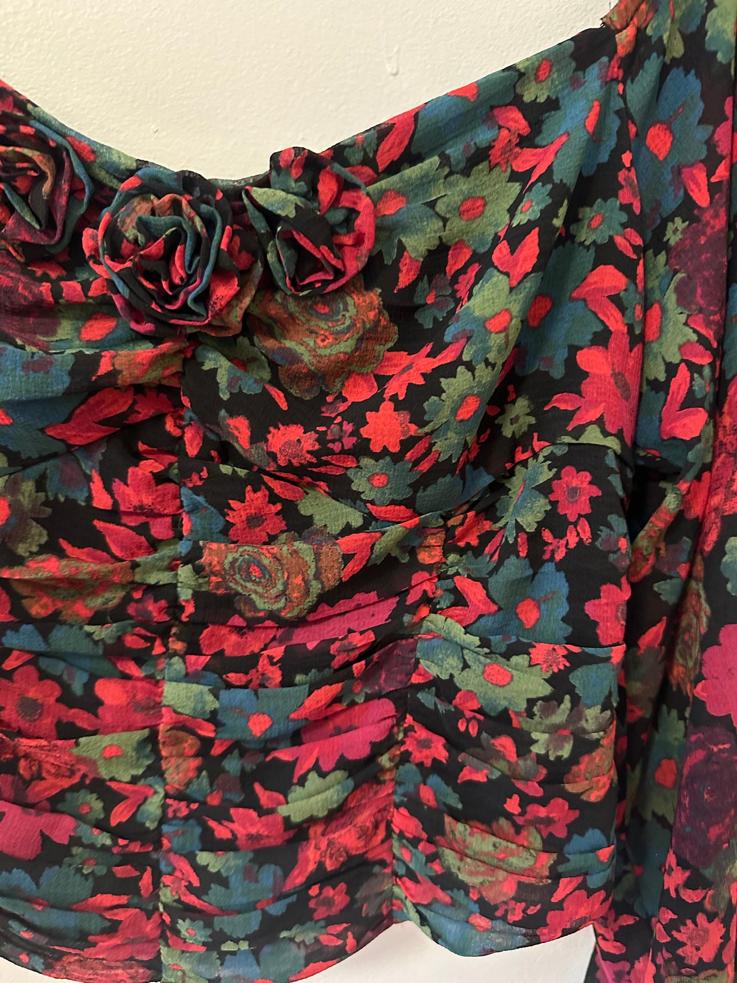 Free People Oh La La Floral Blouse - Red and Black in Size Medium