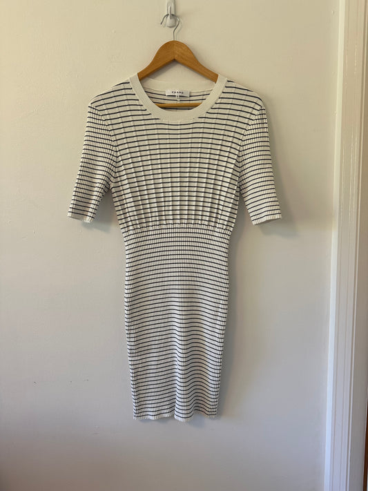 Frame Striped Black and White Knit Mini Dress | Size Extra Large