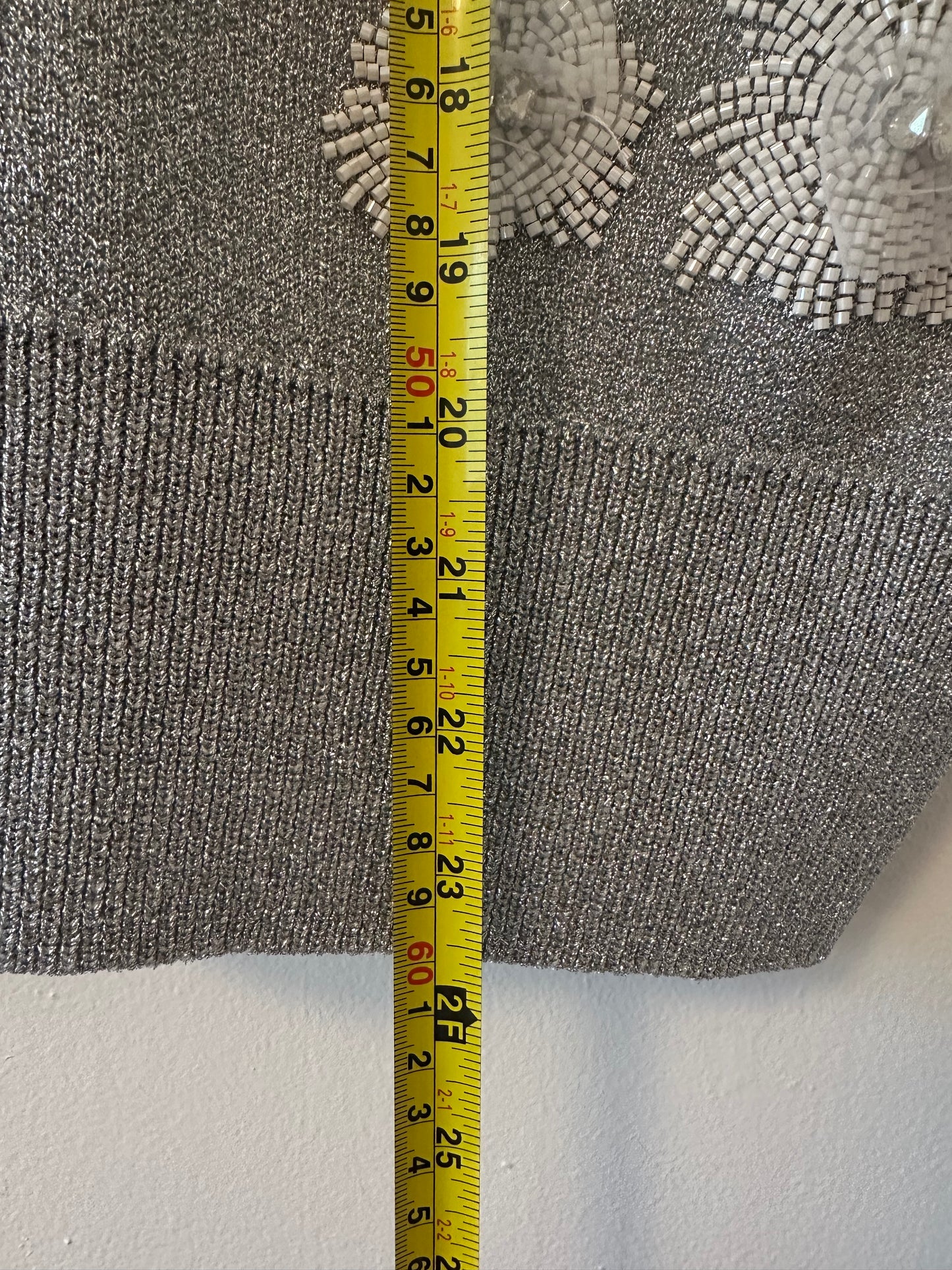 Essentiel Antwerp Eruby Rhinestone Embroidered Metallic Knit Top - Size Medium