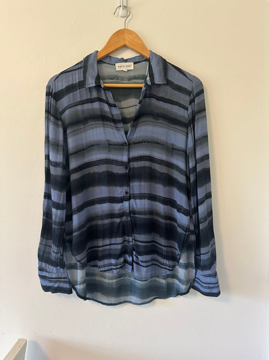 Bella Dahl Blue Striped Lightweight Women's Button Down Top Size Small