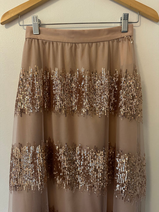 NWT Anthropologie Eva Franco Revelry Maxi Skirt in Blush Rose Sequin Tulle