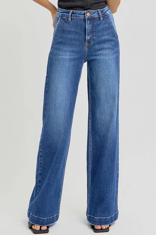 Risen Wide Leg Stretch Slant Pocket Jeans | Size 31