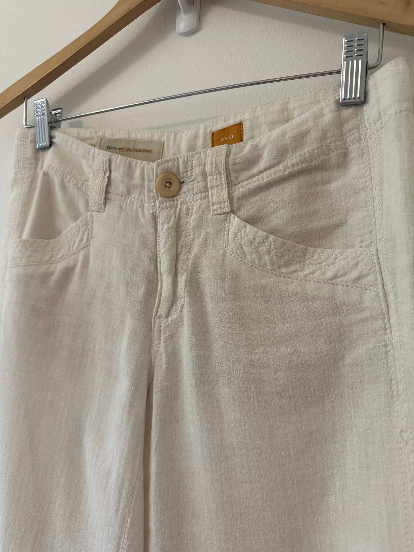 Pilcro Cream Wide-Leg Linen and Cotton Pants Size 0