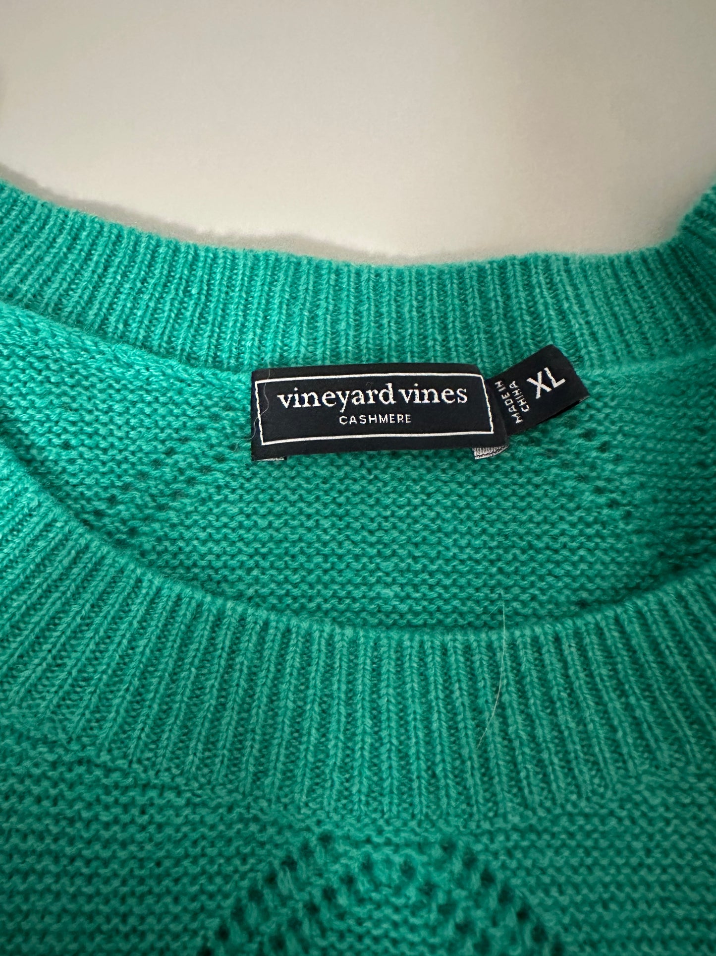 Vineyard Vines Women's Teal Pointelle Cashmere Sweater | Size XL