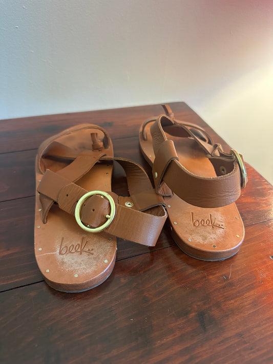 Beek Brown Leather Sandals Size 8