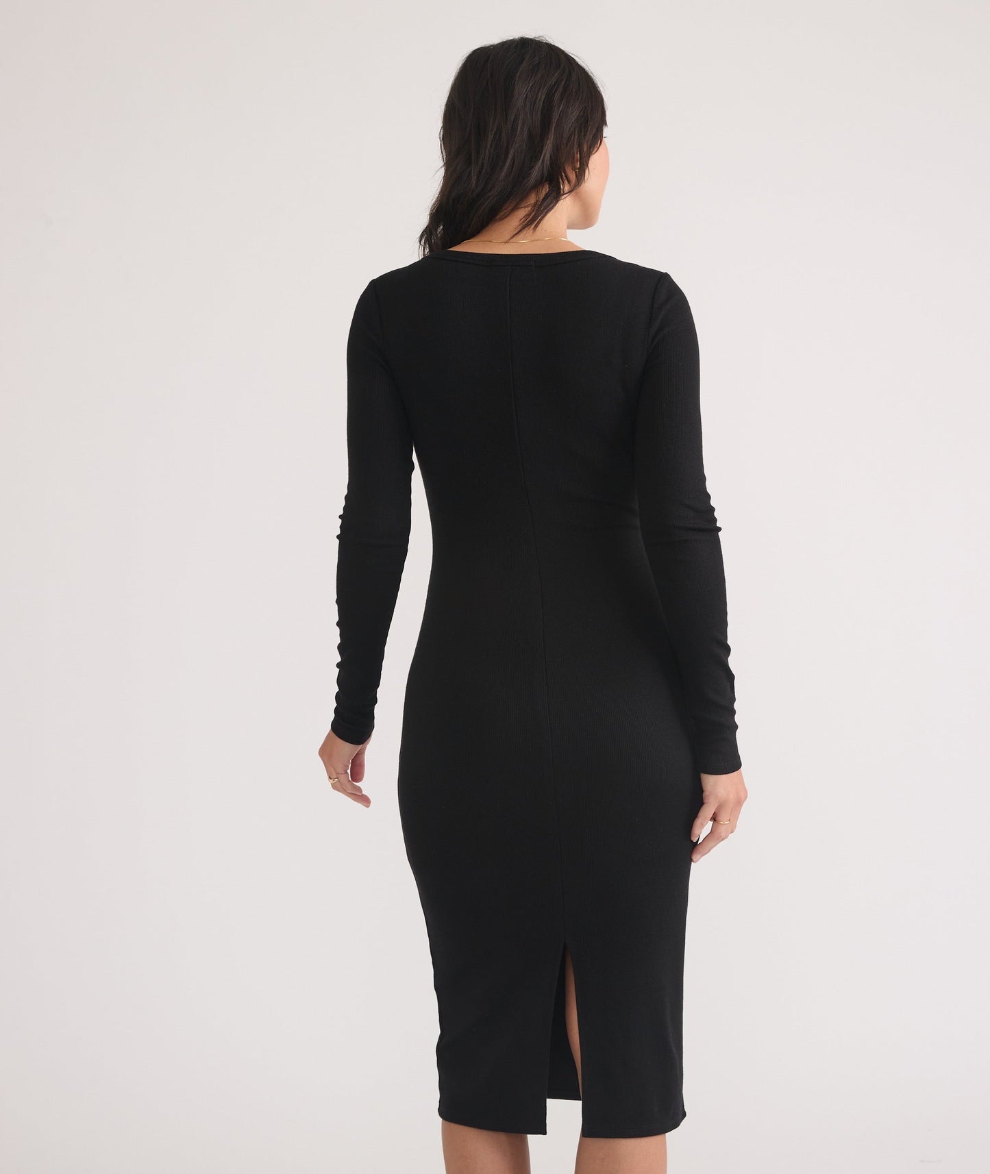 Marine Layer Lexi Rib Long Sleeve Midi Dress in Black - Size Medium