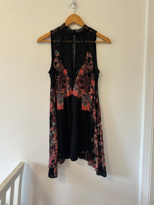 Free People Marsha Floral Lace Black Mini Dress - Size Small