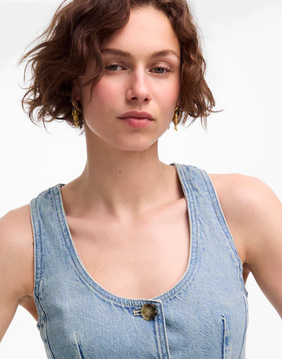 NWT Denim Scoopneck Cutaway Vest in Edmonson Wash | Size 6