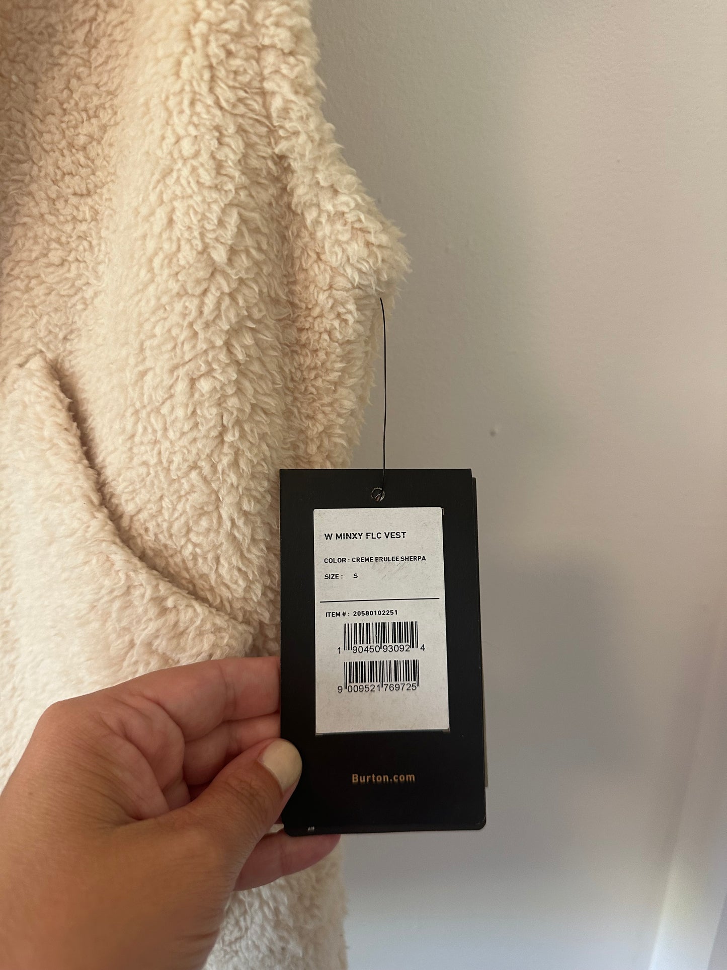 NWT Burton Minxy Hooded Vest in Crème Brûlée Sherpa - Size Small