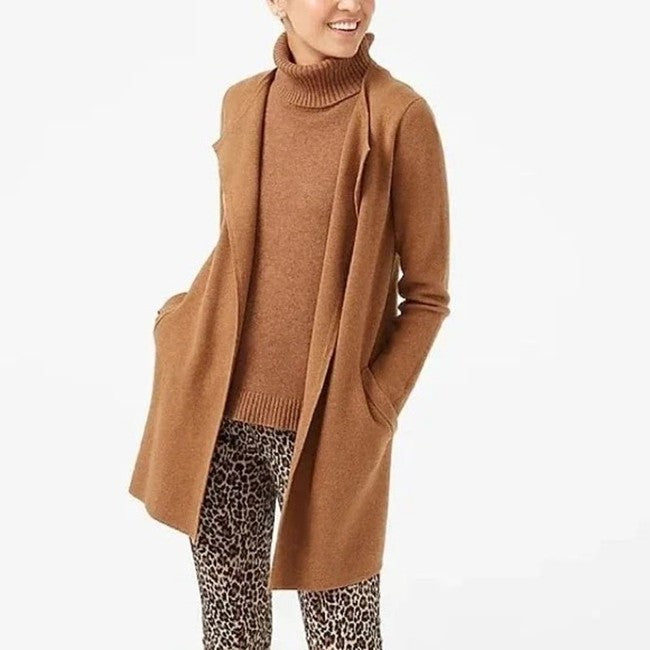 J. Crew Vanessa Camel Open Longline Cardigan Sweater | Size Small