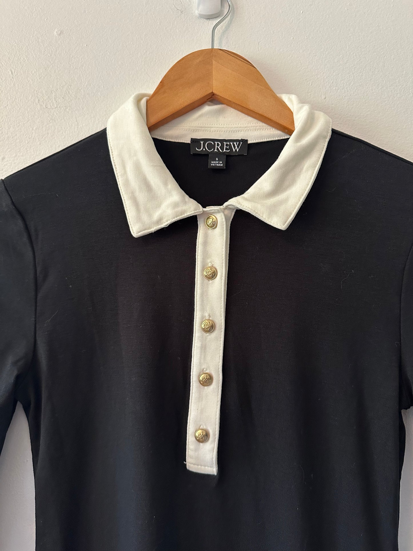 J.Crew Refined Rib Black and White Long Sleeve Polo Shirt | Size Small