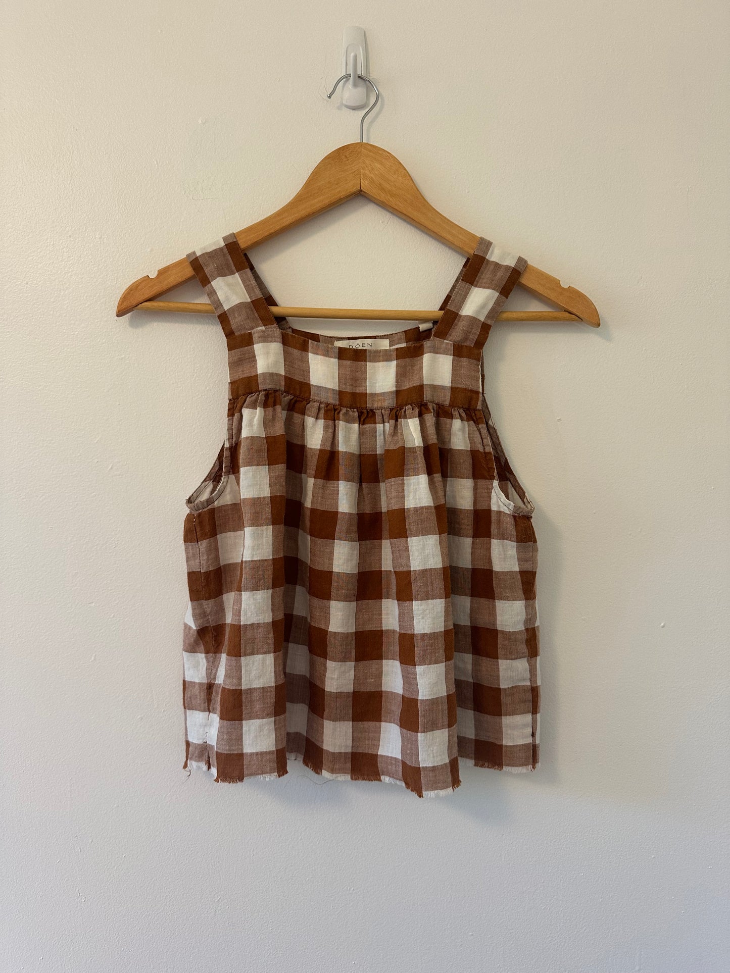 Doen Brown and White Checkered Linen Tank Top - Size XS