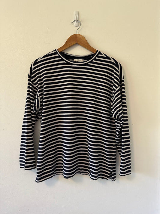 AYR The French Fry Long Sleeve T-Shirt in Navy and White Stripes | Size Large
