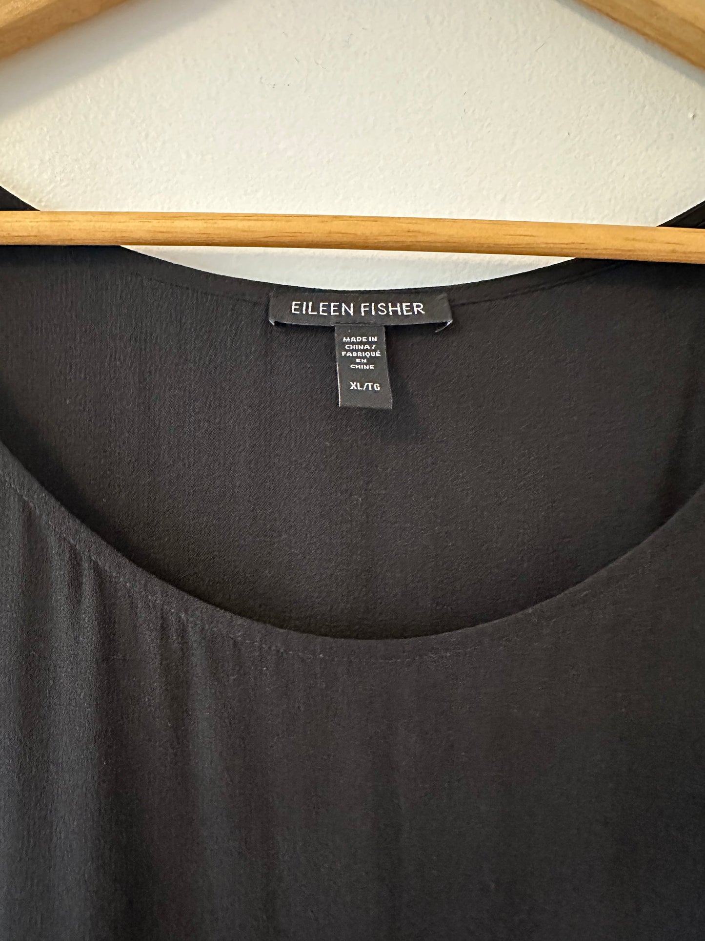 Eileen Fisher Silk Georgette Crepe Scoop Neck Dress in Black | Size XL