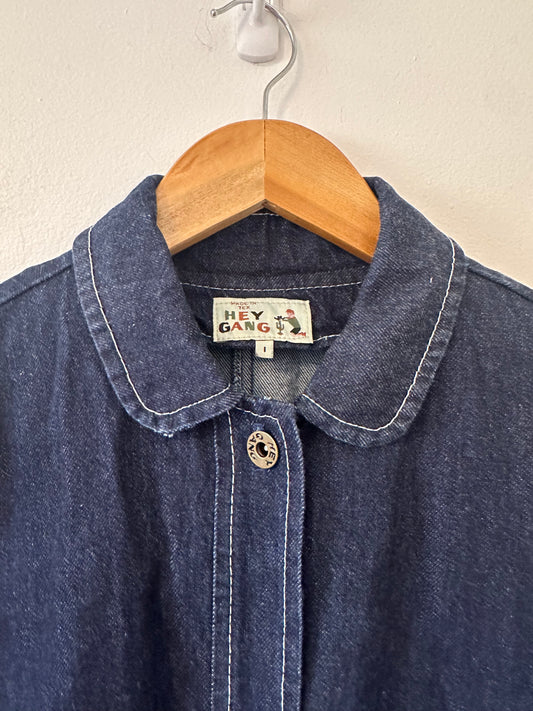 Hey Gang Denim Chore Jacket with Peter Pan Collar in Cotton | Size 1