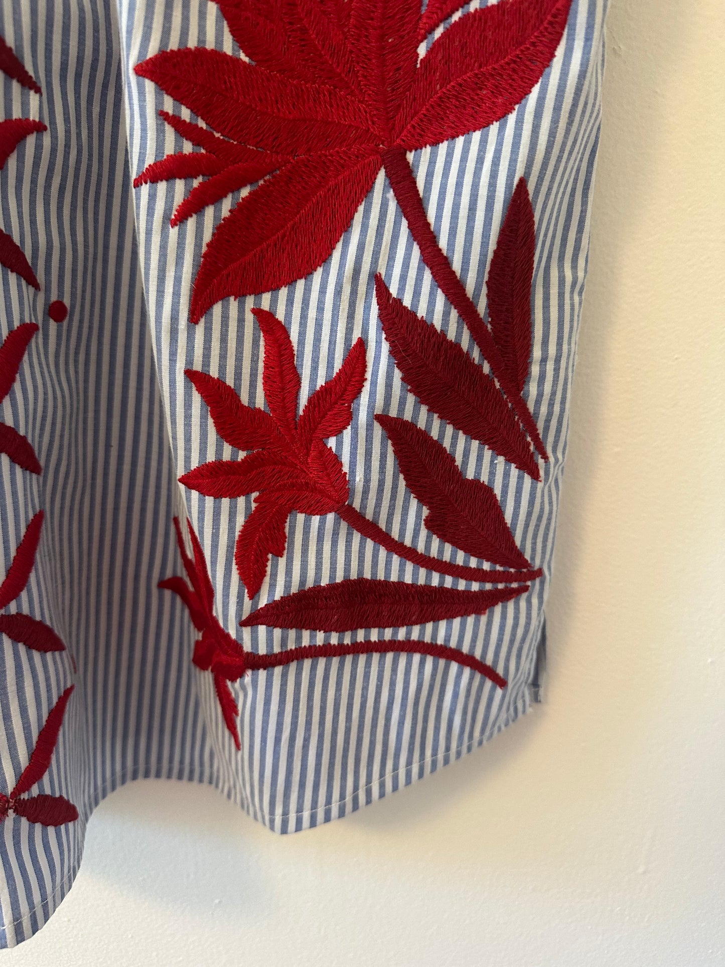 Maeve Striped Sleeveless Top with Red Embroidery - Size Medium