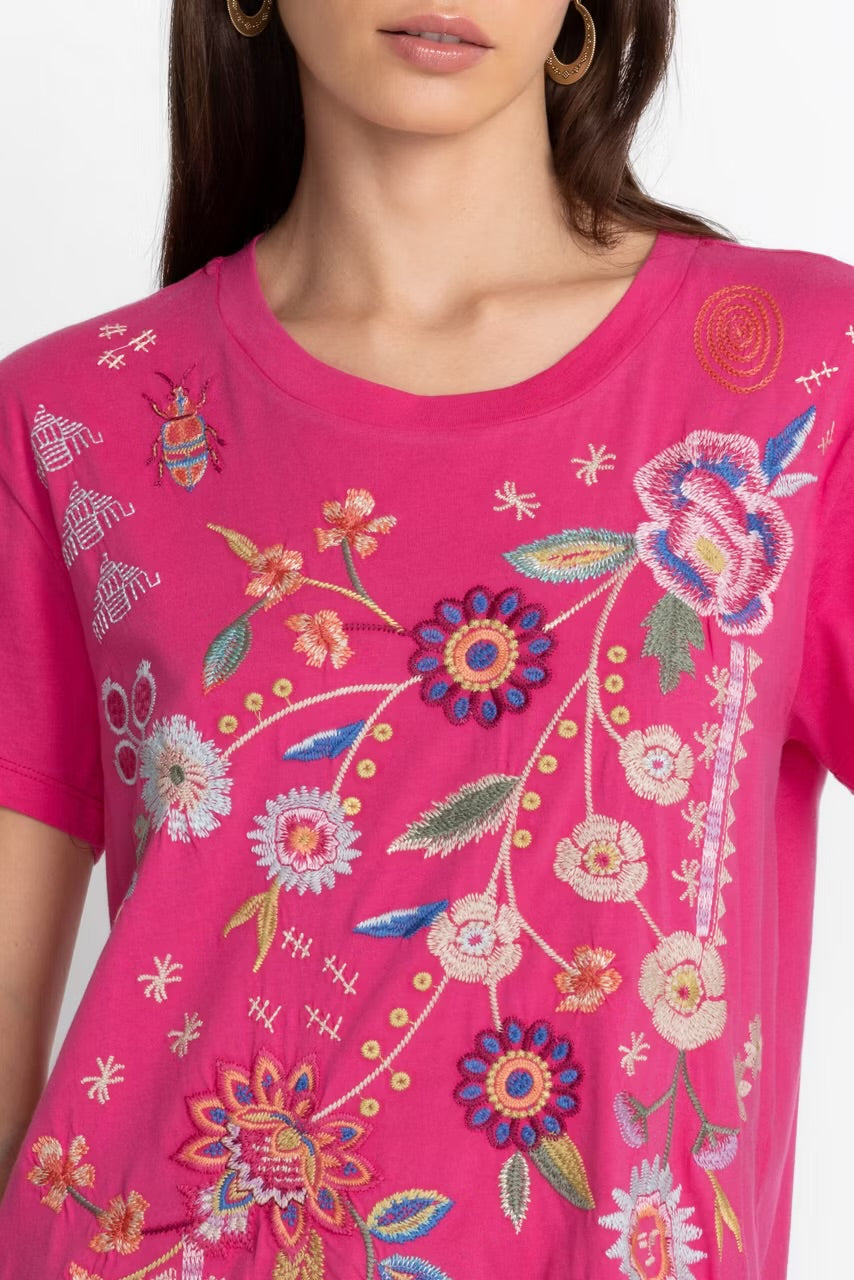 Johnny Was Griffin Easy Fit Tee in Flamingo Pink - Medium