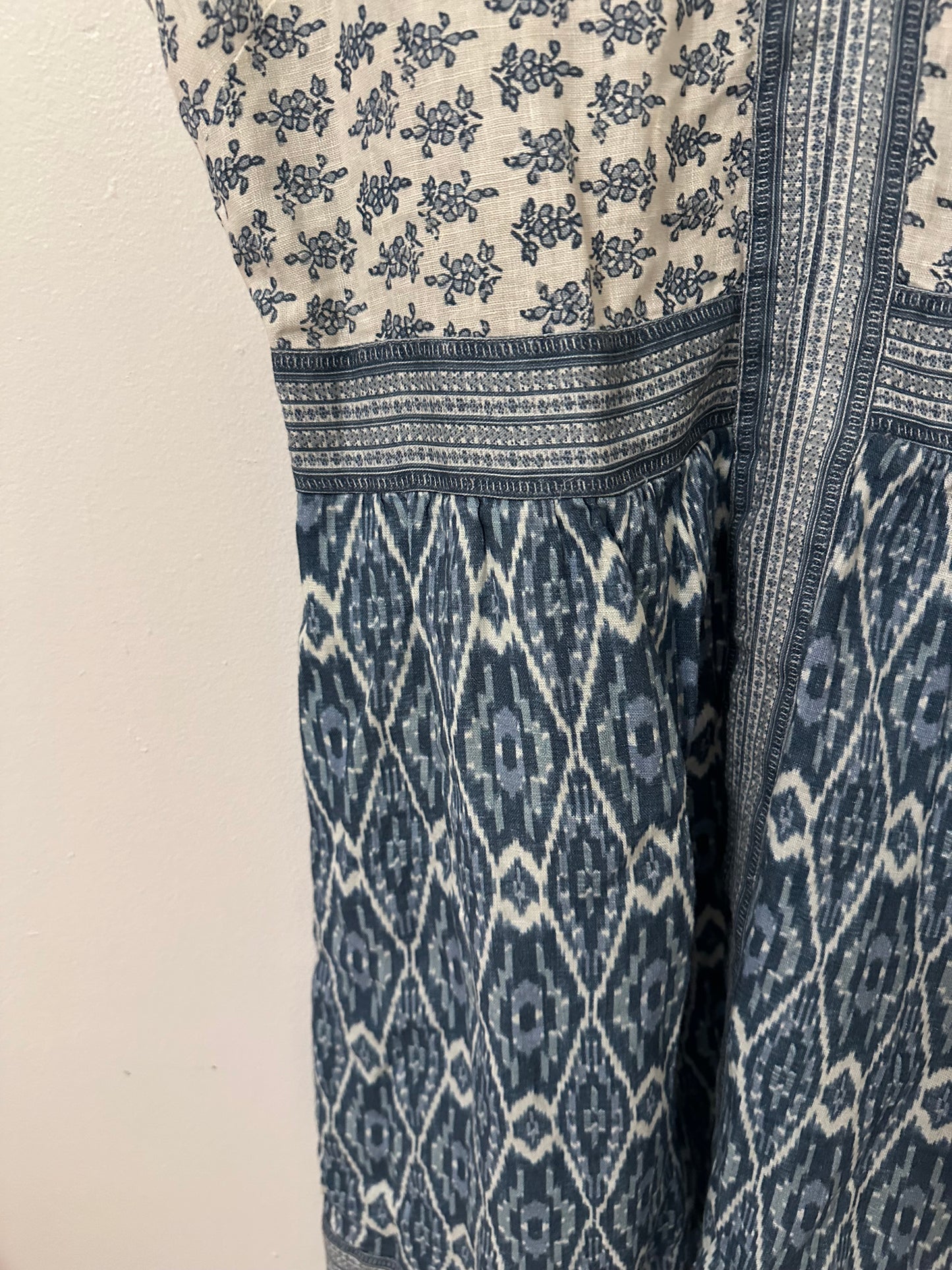 NWT Faherty Macey Blue and White Sleeveless Linen Dress | Size XL